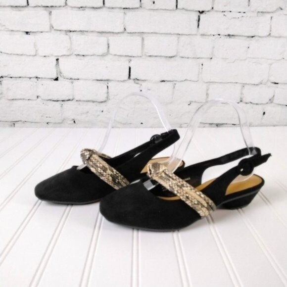 Comfortview Garland Round Toe Snakeskin Accent Slingback Shoe In Black Size 7WW - Picture 1 of 7
